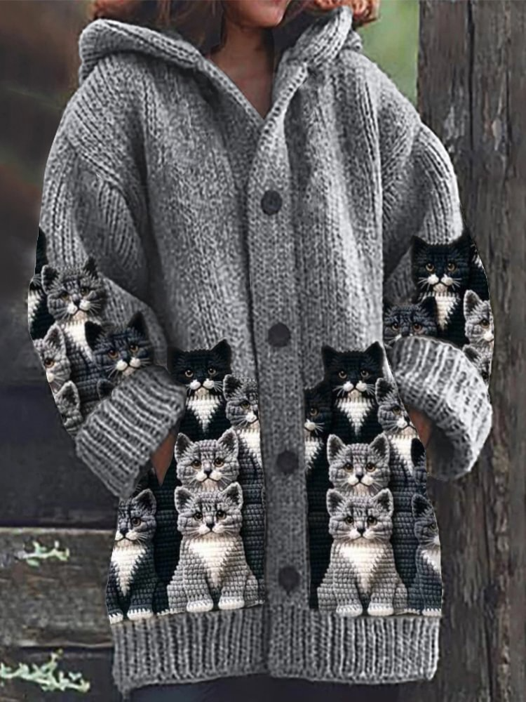 Vera | Snuggly Cardigan with Cat Print