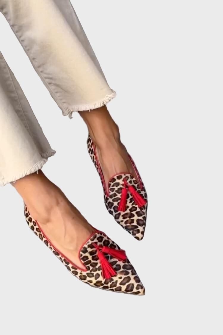 Madeleine | Pointed Flats with Red Tassels
