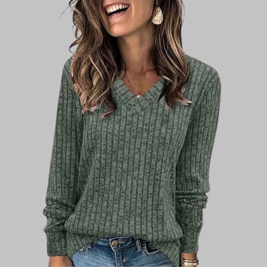 Victorissa | Comfy V-Neck Long Sleeve Top