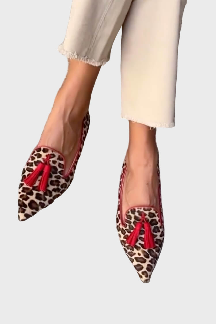 Madeleine | Pointed Flats with Red Tassels