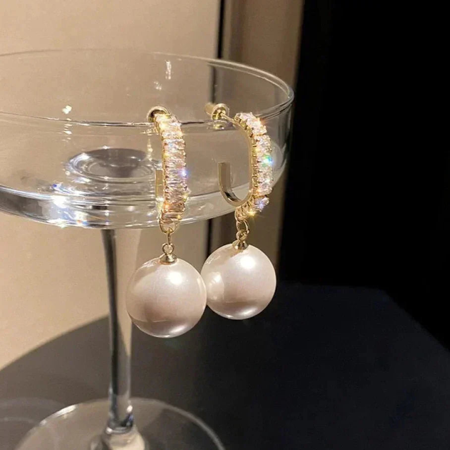 Beryl | Elegant Pearl and Zirconia Earrings