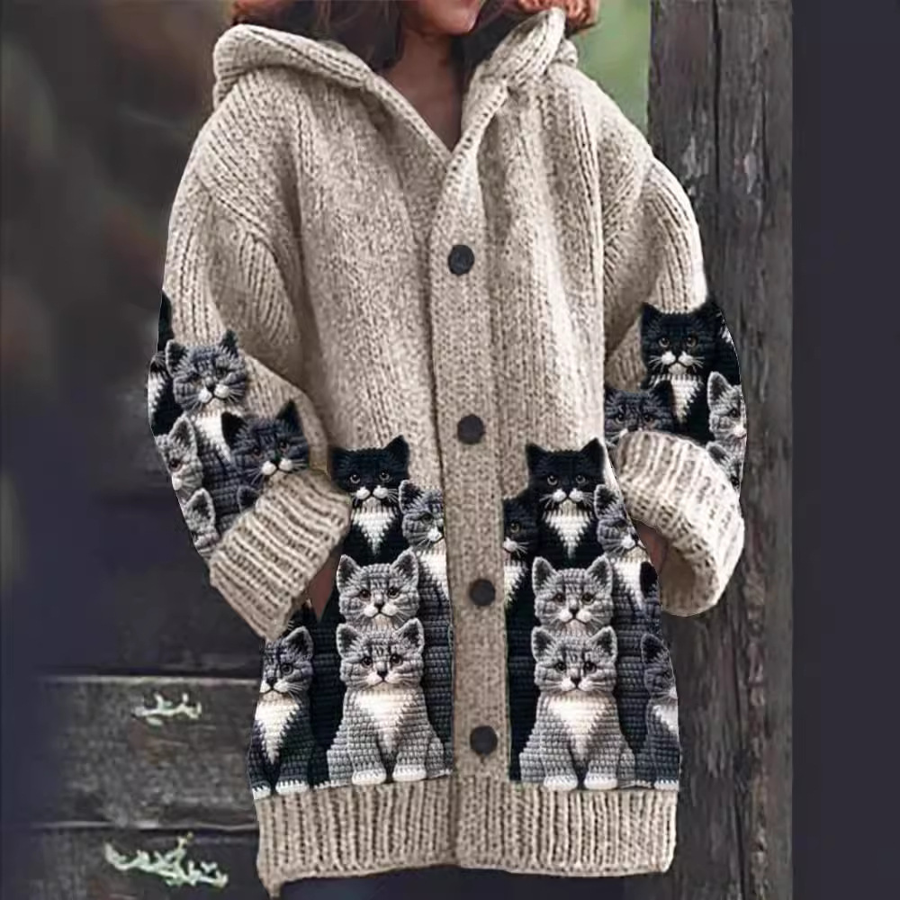 Vera | Snuggly Cardigan with Cat Print