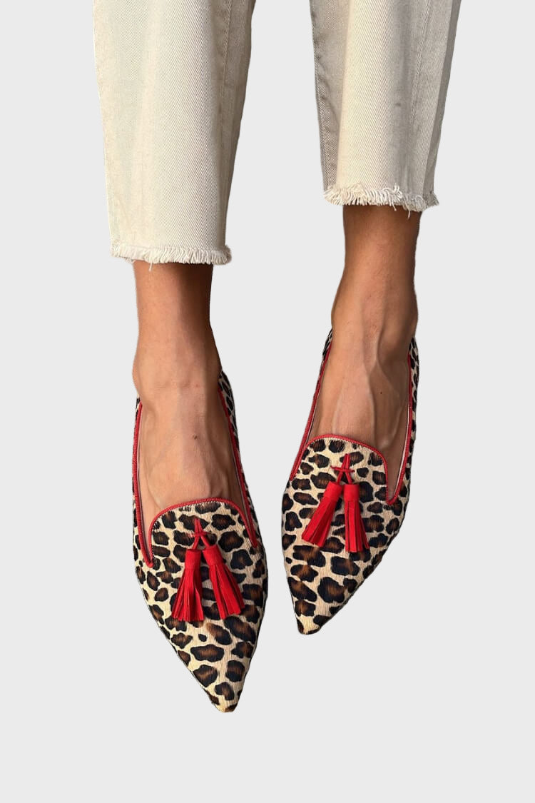 Madeleine | Pointed Flats with Red Tassels