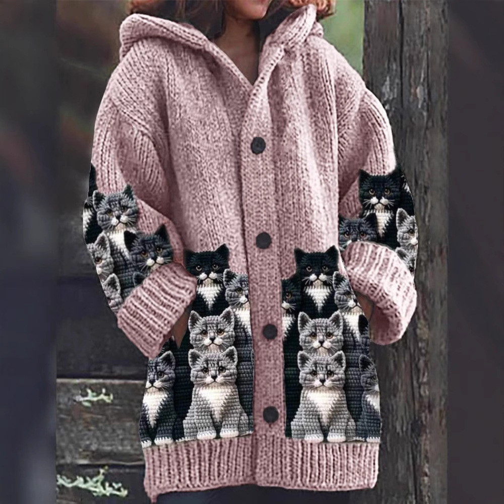 Vera | Snuggly Cardigan with Cat Print