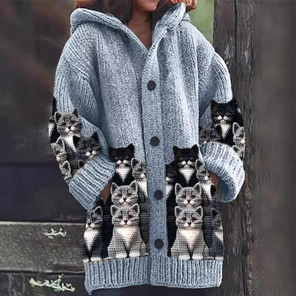 Vera | Snuggly Cardigan with Cat Print